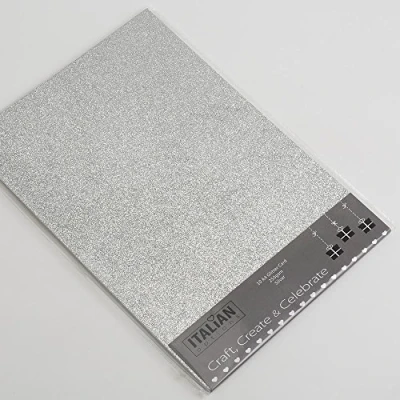 Image of Italian Options 250GSM Non Shed Glitter Card Craft Paper 10 Sheets, A4 Size, Silver