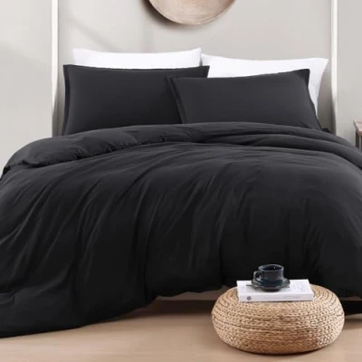 Image of LANE LINEN Super King Duvet Cover Set Black Pre Washed Soft Microfibre Polyester with Pillow case Bedding Quilt