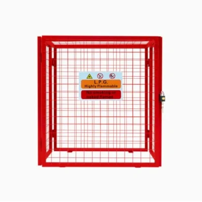 Image of Gas Bottle Cage 90cm x 80cm 43cm Collapsible Red Mesh Secure Lockable Storage Powder Coated Galvanised Steel 3mm Wire Thickness 2 19kg Cylinder Bottles FREE Warning Sign Padlock &amp; Keys