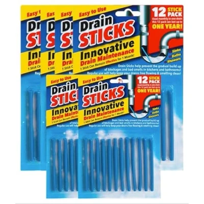Image of Drain Sticks x72 Easy to Use Fast &amp; Effective Cleaning for Sinks, Baths Showers Prevents Build Up, Blockages Bad Smells in Kitchens Bathrooms