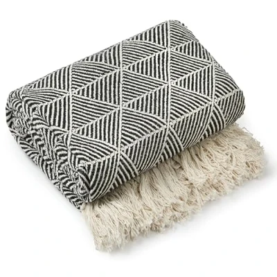 Image of Emma Barclay Throw Blanket For Sofas Bed Extra Large Recycled Cotton Throws Settees In Black Scandi Woven Blankets Zahra Collection 70&quot; x 100&quot; (178cm 254cm)