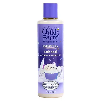 Image of Childs Farm SlumberTime Sleep Bath Soak, Calming Lavender &amp; Moon Milk Soothing Hydrating Suitable for Newborns with Dry, Sensitive Eczema Prone Skin, 250ml