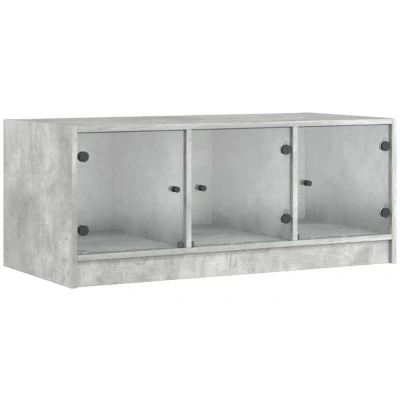 Image of vidaXL Coffee Table with Glass Doors Concrete Grey 102x50x42 cm