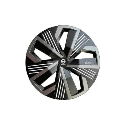 Image of Sparco Set of 4 Hubcaps 14’. Model Nagoya Black/Grey. Sporty design for your car rims. Strong and durable construction.