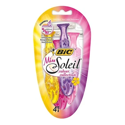 Image of BIC Miss Soleil Colour Collection Lady Razors, Triple Blade Vitamin E Enriched Lubricating Strip Pack of 4