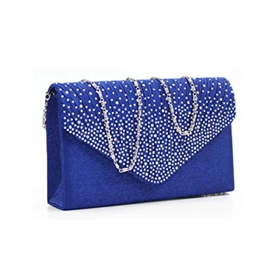 Image of Women Diamante Envelope Clutch Bag Evening Handbag Purse Wedding, Bridal, Prom, Party Shoulder (Royal Blue)