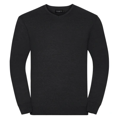 Image of Russell Athletic Collection Mens Knitted V Neck Sweatshirt (Charcoal Marl) Size Small