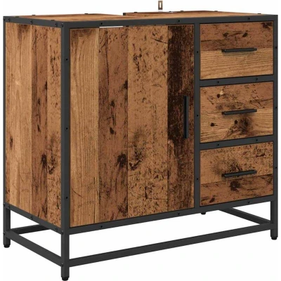 Image of vidaXL Bathroom Sink Cabinet with Drawer Old wood 65 x 33 60 cm