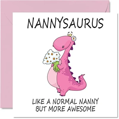 Image of Birthday Cards for Nanny Nannysaurus Mothers Day Card from Granddaughter Grandson, Happy Nanny, Nan Dinosaur Card, 145mm x Seasonal Nannie Nanna Funny Greeting