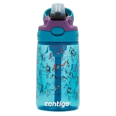 Image of Contigo Kids Water Bottle easy Clean Autospout with Straw, BPA free stainless steel drinking bottle, 100% leak proof, to clean, ideal for daycare