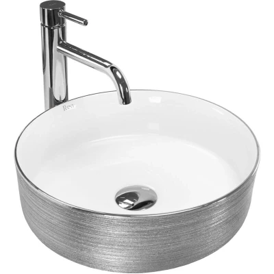 Image of REA U3304 Bathroom Sink Made of Ceramic Sami Brush Silver/White U3304,
