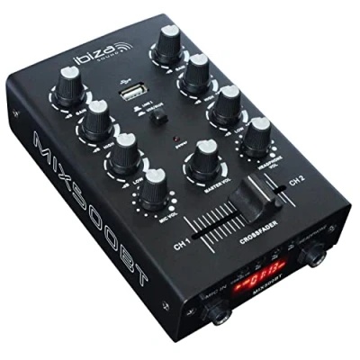 Image of Ibiza MIX500BT Semi professional 2 channel mixer with mic and line inputs headphone, RCA recording outputs Bluetooth &amp; USB Black