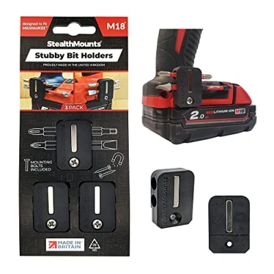 Image of StealthMounts Stubby Bit Holder for Milwaukee M18 Magnetic Drill Organiser Perfect Drills and Impacts (2 Pack)