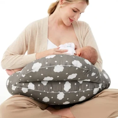 Image of momcozy Nursing Pillow With Breastfeeding Ergonomic Support &amp; Original Security Fence to Baby&#039; Safety Making Easy and Comfort for Mom Baby Removable Cotton Cover, Gray