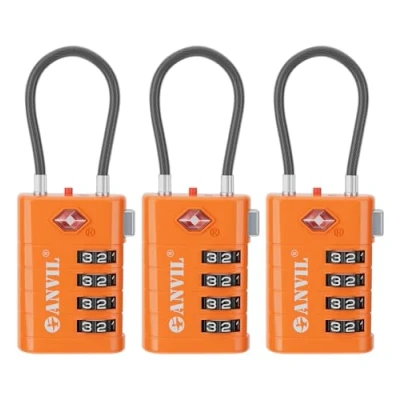 Image of ANVIL TSA 4 Dial Luggage Locks with Search Alert: Enhanced TSA008 Core for Maximum Security, Ideal Luggage, Suitcase, Gym &amp; General Locker Use (3, Orange)