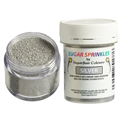 Image of Sugarflair Silver Edible Glitter Sugar Sprinkles for Cake Decorating, Sprinkle on Cakes, Cupcakes and Treats 40g