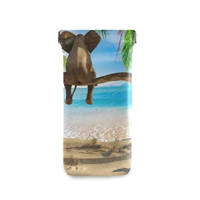 Image of linomo Tropical Summer Beach Elephant Sunglasses Bag Microfiber Leather Pouch, Storage for Glasses and Cell Phones