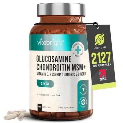 Image of Glucosamine and Chondroitin High Strength Joint Care Supplements for Women &amp; Men, 180 Sulphate Capsules, 2127mg Complex, VitaBright MSM Turmeric