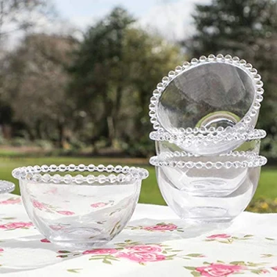 Image of Set of Four Clear Glass Beaded Edge Dessert Bowls