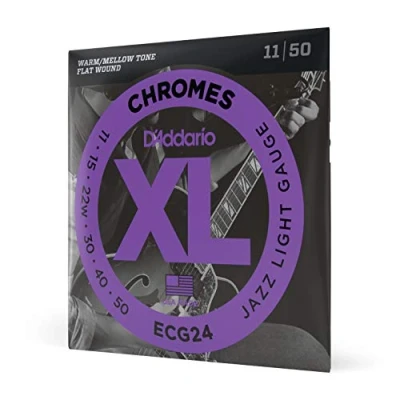 Image of D&#039;Addario Guitar Strings XL Chromes Electric Flat Wound Polished Ultra Smooth Feel And Warm, Mellow Tone ECG24 Jazz Light, 11 50, 1 Pack