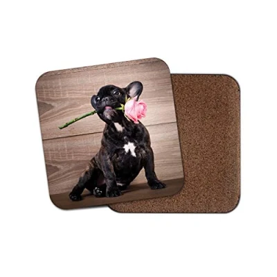 Image of 1 x French Bulldog Puppy Coaster Cute Dog Rose Love Mum Auntie Sister #8715