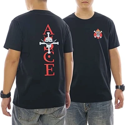 Image of GMYG One Piece Whitebeard Monkey D. Ace Pirate Japanese Anime Graphic Tee Premium 100% Cotton Mens/Womens T Shirt (Black, XXL)