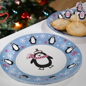 Image of Neviti Party Penguin Paper Plate, Pack of 8, White/Blue
