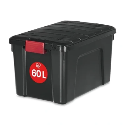 Image of Iris Ohyama, Large Storage Boxes with Lids, Garage Boxes, Closing Clips, 60L/1Pack, BPA Free, W59 x D39.5 H35.5cm, SIA 60, Black