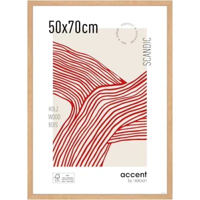 Image of accent by nielsen Scandic Photo Frame, 50x70cm Solid Oak Wooden Picture Frame with Protective Float Glass