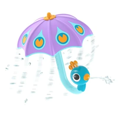 Image of Yookidoo Fill N Rain Bath Toy Interactive Peacock Umbrella Bathtub Play for Babies &amp; Toddlers Fun and Educational Water Game with Bubbles Rainfall Effect 1 2 Year Olds (Purple)