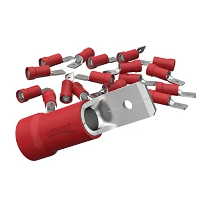 Image of AUPROTEC 100x Male Spade Connector 0.5 1.5 mm² AWG 22 16 red 4.8 mm MDD flat PVC semi insulated Crimp Terminals tinned brass Electrical Connectors