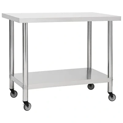 Image of vidaXL Kitchen Work Table Portable Food Prep Station on Wheels with Added Lower Shelf Stainless Steel