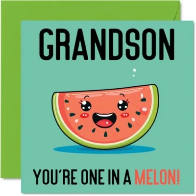 Image of Birthday Cards for Grandson One In A Melon Funny Happy Card from Grandparents, Gifts, 145mm x Joke Greeting Men Him