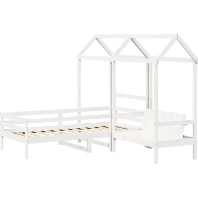 Image of vidaXL Bed and Bench Set with Roof without Mattress White 80x200 cm