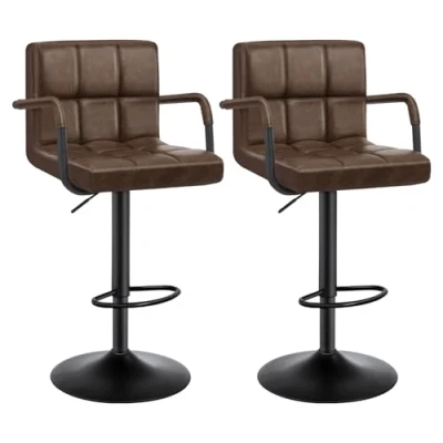 Image of WOLTU Bar Stools Anthracite Chairs Breakfast Dining for Kitchen Island Counter Set of 2 PCS Faux Leather Exterior, Steel Footrest &amp; Base in Black, BH113an UK