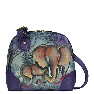 Image of Anna by Anuschka Women Hand Painted Leather Small Multi Compartment Zip Around Organize Elephant Family, One Size