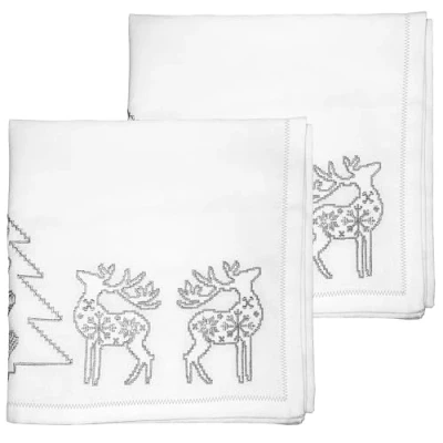 Image of Ragged Rose Christmas Napkin Cotton Napkins for Themed Dining Table Setting &amp; Silverware Embroidered Silver Gift Wrapped Cloth Set of 4 40 cm x