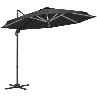Image of Outsunny 3 (m) Solar LED Cantilever Parasol Adjustable Garden Umbrella Dark Grey 84D 110V03CG