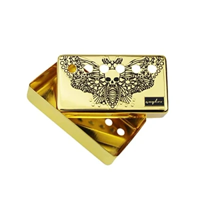 Image of Guyker Humbucker Pickup Cover (50mm/52mm Pole Spacing) Cupronickel Bridge and Neck Pickups Frame Set Replacement Parts for Les Paul LP Style Electric Guitar, Skull Wing Style, Gold