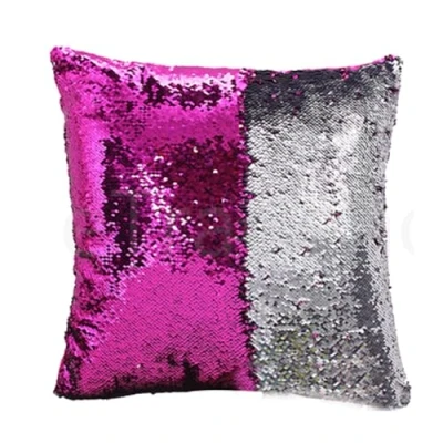 Image of ARA CHOICE 16&quot; Magic Mermaid Pillow Case Reversible Sequin Glitter Cushion Cover Decorative Sofa Soft PillowCase Home Décor for Bedroom (Pink &amp; Silver)