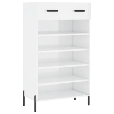 Image of vidaXL Shoe Cabinet High Gloss White Wood, Spacious Compartments, Zinc Alloy Handles, Iron Feet, Engineered Wood