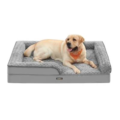Image of Feandrea Orthopedic Dog Bed for Large Dogs, Memory Foam Sofa Pet Couch with Sides, Removable Washable Cover and Waterproof Liner, 122 x 89 18 cm, Dove Grey PGW254G01