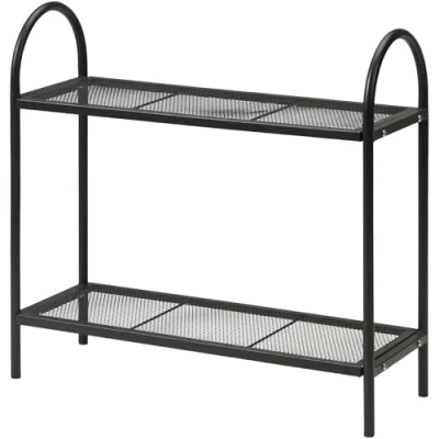 Image of GEEZY 2 Tier Metal Plant Stand Indoor or Outdoor, Weather Resistant, Mesh Design, Easy to Assemble and Clean Tall Black Tiered for Flowers Plants