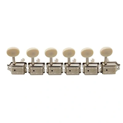 Image of Wilkinson Deluxe WJ55 Vintage 6 Inline Guitar Tuners Split Post Machine Heads Tuning Pegs Keys for Classic Vibe Fender Strat/Tele Style Electric Guitar, Nickel with Off White Button