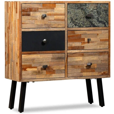 Image of vidaXL Side Cabinet with 6 Drawers Made of Solid Reclaimed Teak, Brown Durable and Sturdy Steel Legs, Versatile Use in Home Decor