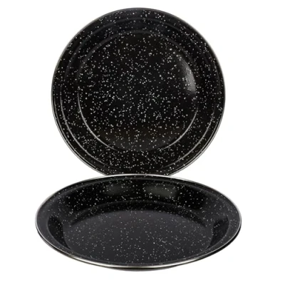 Image of Navoys 2 Enamel Camping Plates Black, Heat Resistant, Ideal Accessory for Camping, Picnic, Hiking, Fishing (2, Plates)