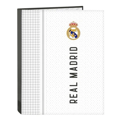 Image of Real Madrid 1st Team 24/25 Folder with 4 Rings, Ideal for Children of Different Ages, Comfortable and Versatile, Quality Resistance, 26.5 x 33 cm, White/Grey, Estándar, Casual