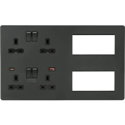 Image of KnightsBridge Screwless Combination Plate with Dual USB FASTCHARGE A+C Anthracite