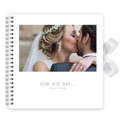 Image of Personalised Photo Wedding Guest Book Keepsakes,Signature Scrapbook, Album Couple 20cm x 20 cm 50 Sheets (Our Big Day, White)