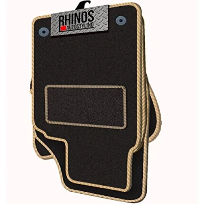 Image of TAILORED TO FIT CITROEN C3 (2017 ON) FULL SET OF LUXURY INTERIOR FLOOR CARPET CAR MATS BLACK MAT + BEIGE EDGING